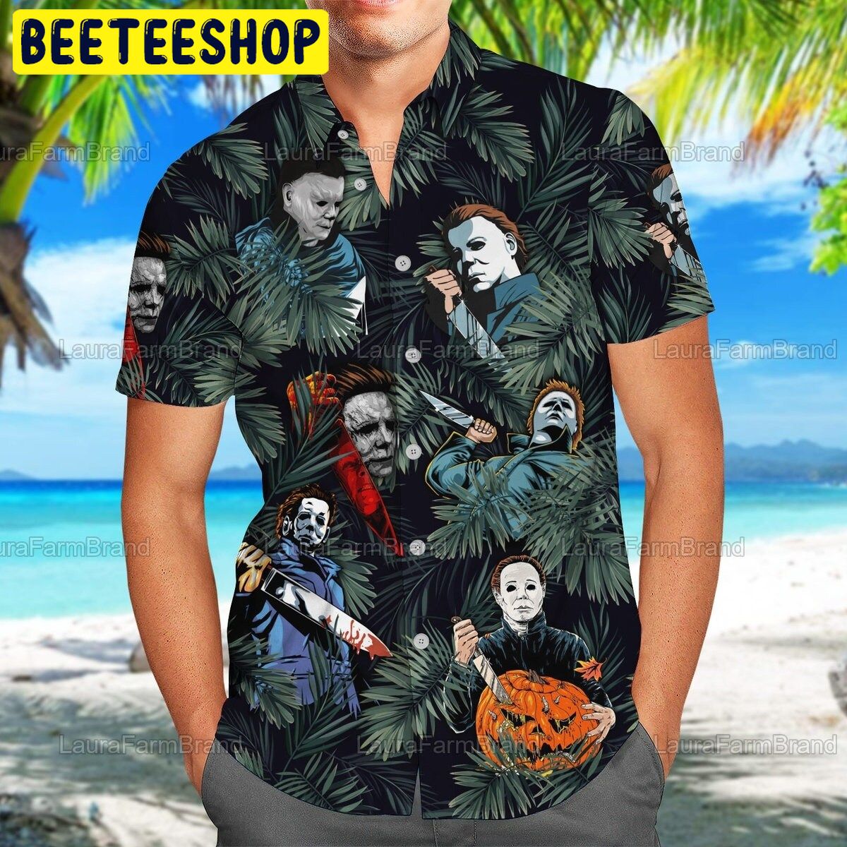 Michael Myers Pumpkin Tropical Halloween Trending Hawaiian Shirt ...