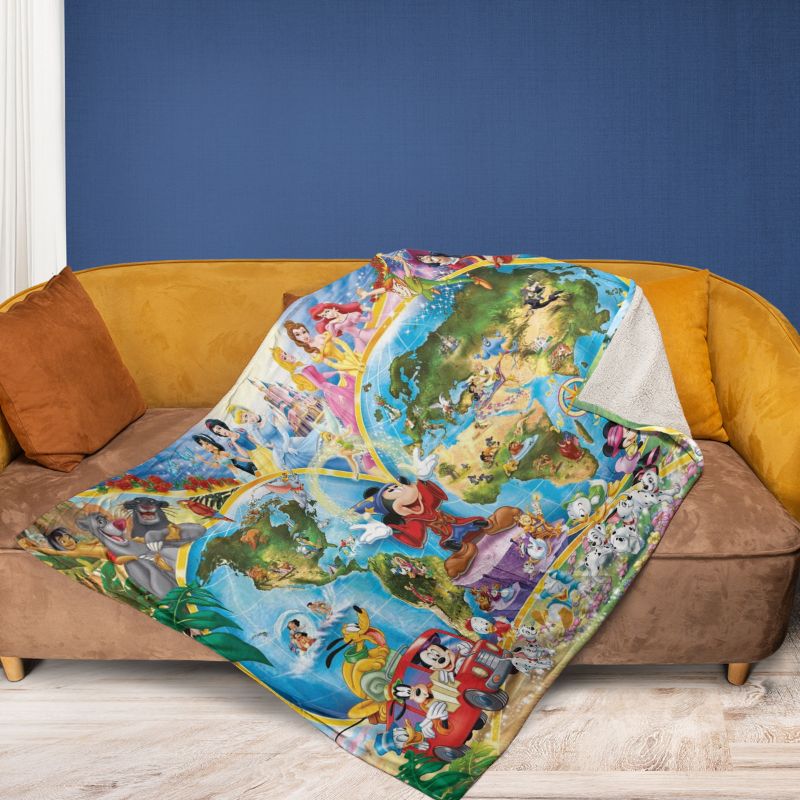 Mickey Mouse And Disney All Characters Disney Map Magic Mickey Comfy Sofa Throw Blanket