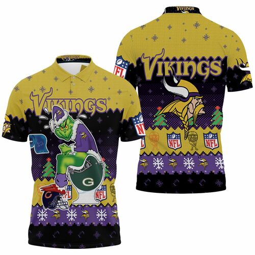 Minnesota Viking Christmas Grinch In Toilet Knitting Pattern Sweatshirt 3d Jersey 3D All Over Print Polo Shirt