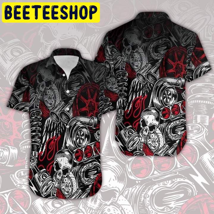 Motorbike Skull Art Hawaiian Shirt