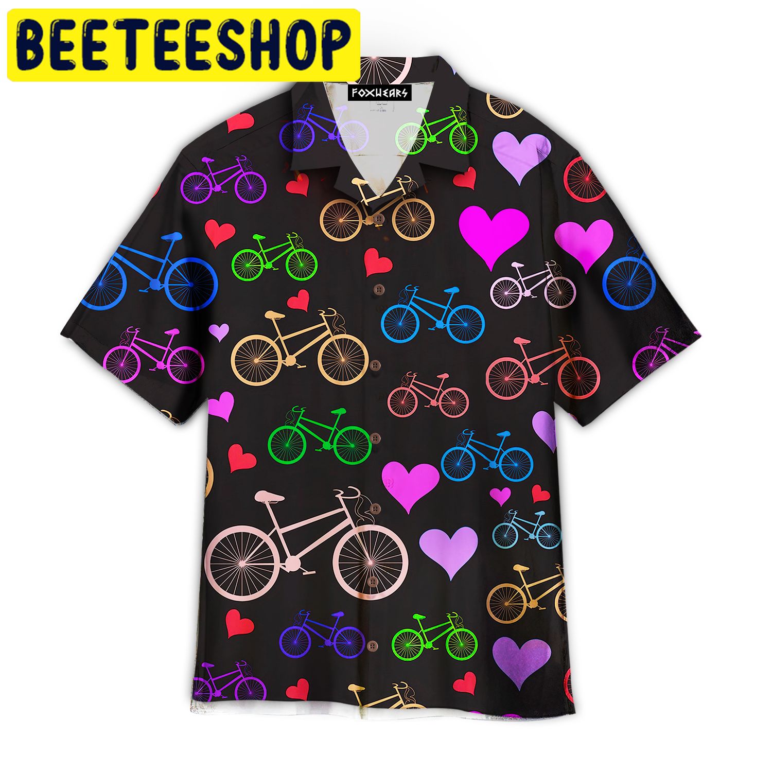 Multicolored Bikes And Hearts Hawaiian Shirt