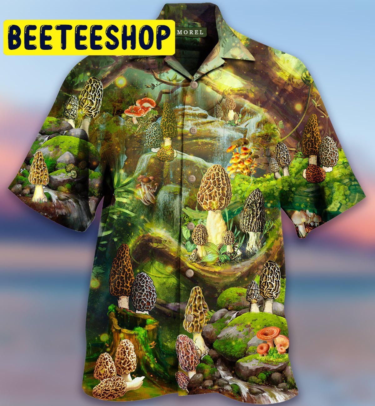 Mushroom Magic Green Hawaiian Shirt