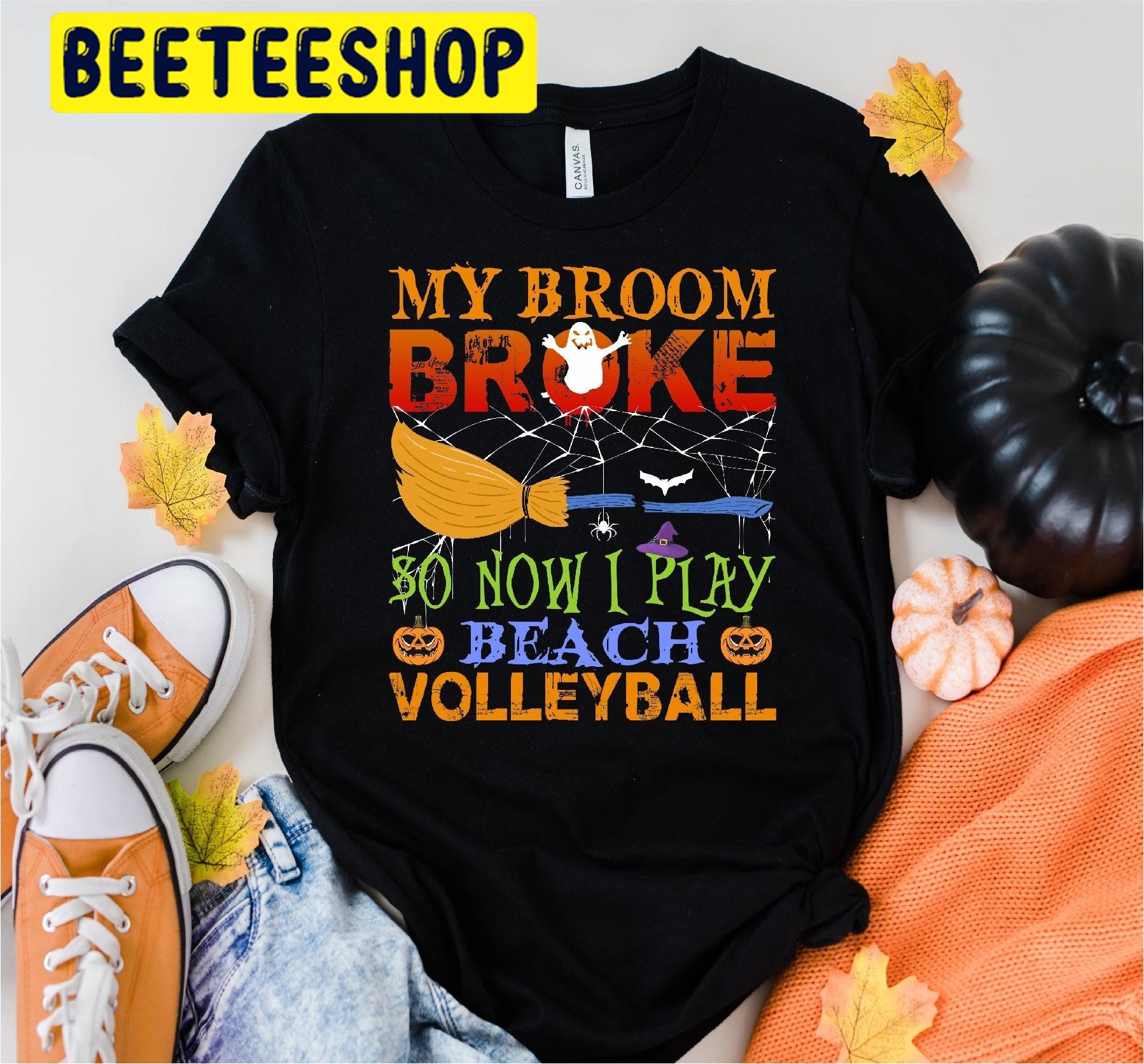 My Broom Broke So Now I Play Beach Volleyball Halloween Trending Unisex Shirt