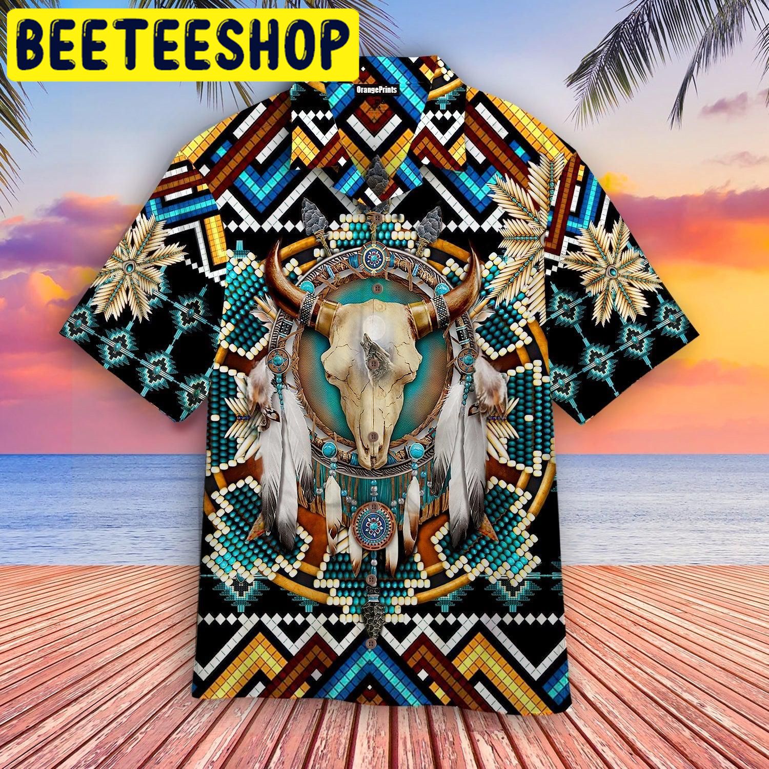 Native American Buffalo Blue Hawaiian Shirt