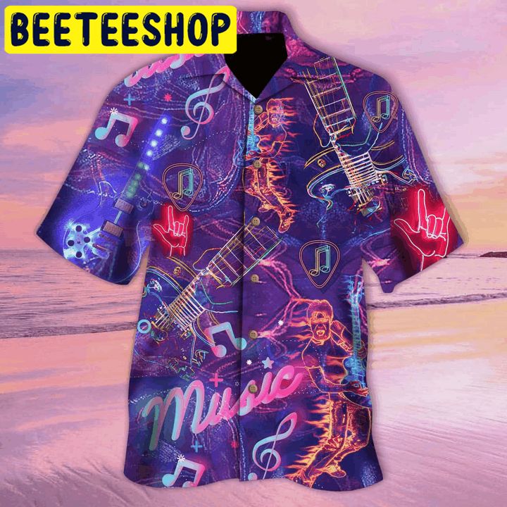 Neon Electric Guitar Hawaiian Shirt 2359