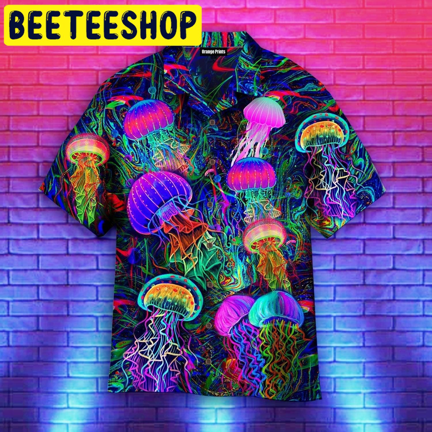 Neon Jellyfish Under The Sea Hawaiian Shirt 2359