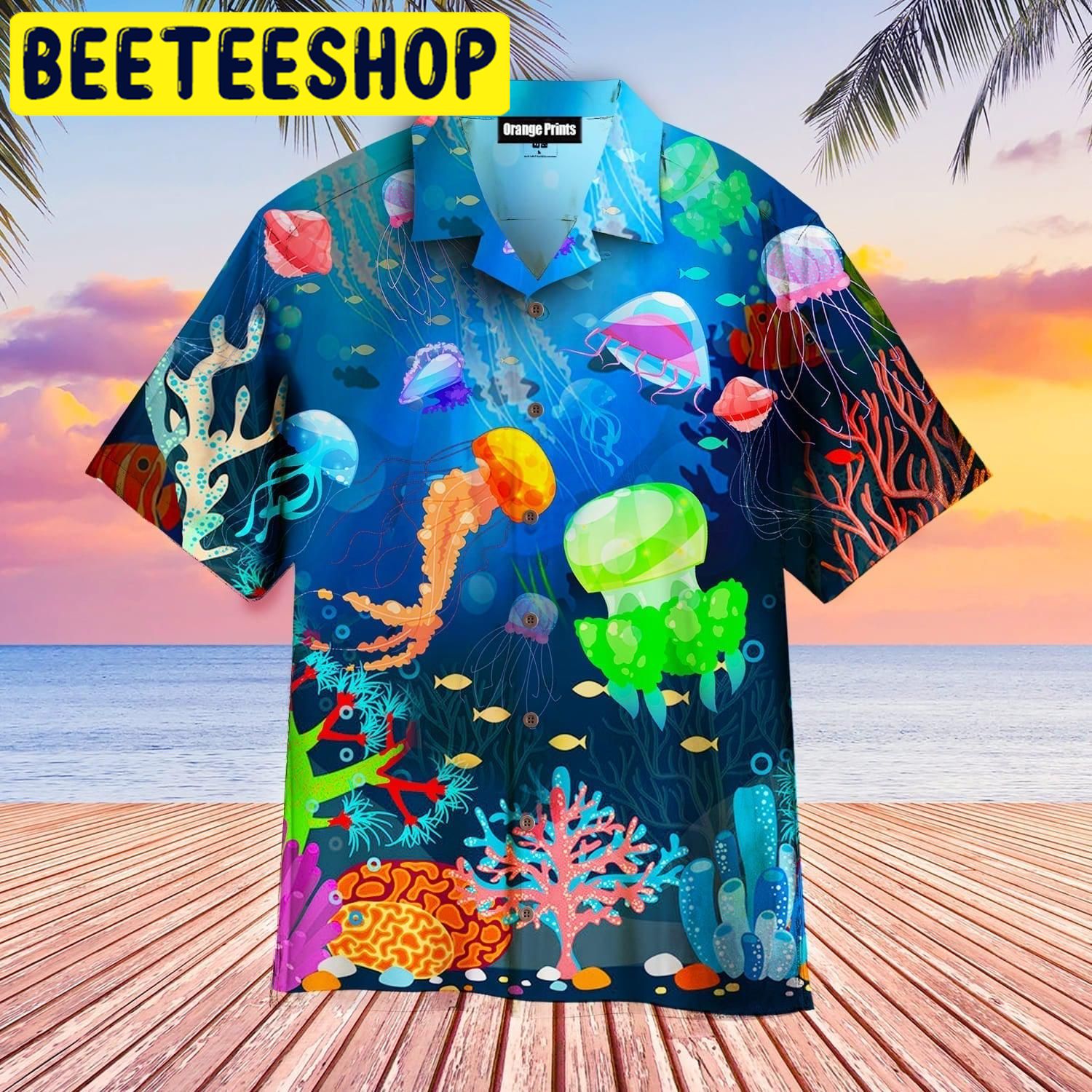 Neon Jellyfish Under The Sea Hawaiian Shirt