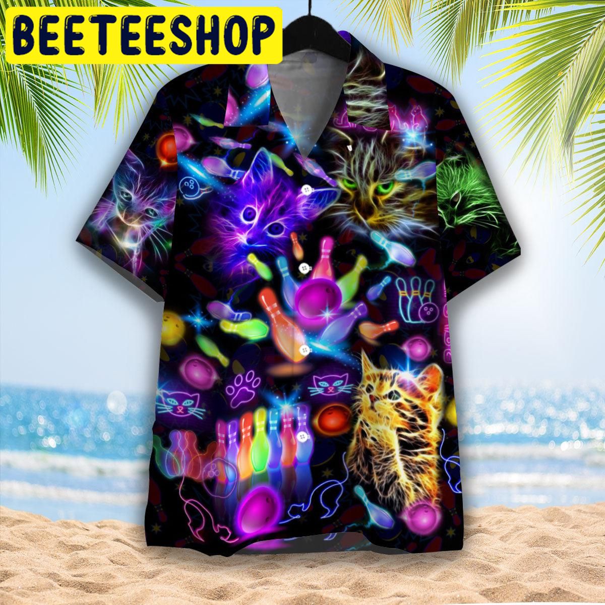 Neon Kitty Play Bowling In The Dark Hawaiian Shirt