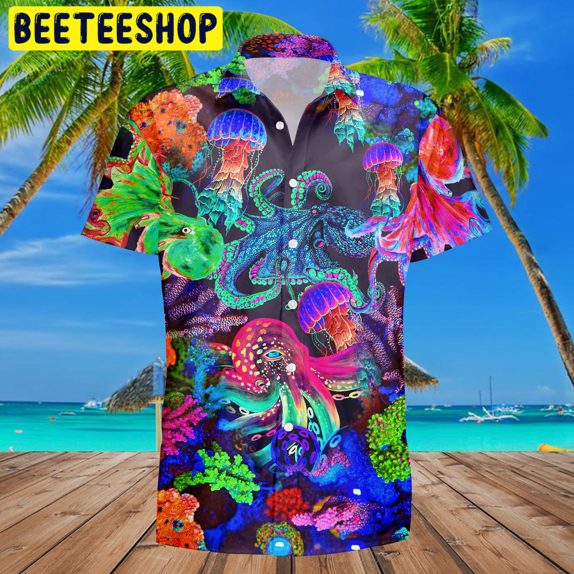 Neon Octopus Trending Hawaiian Shirt - Beeteeshop