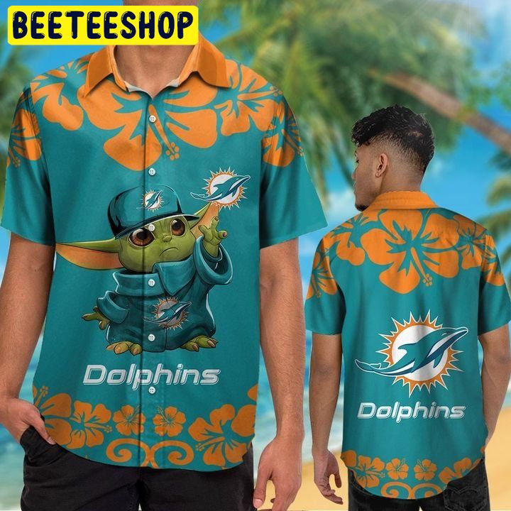 NFL Miami Dolphins Baby Yoda Tropical Aloha 2 Hawaiian Shirt