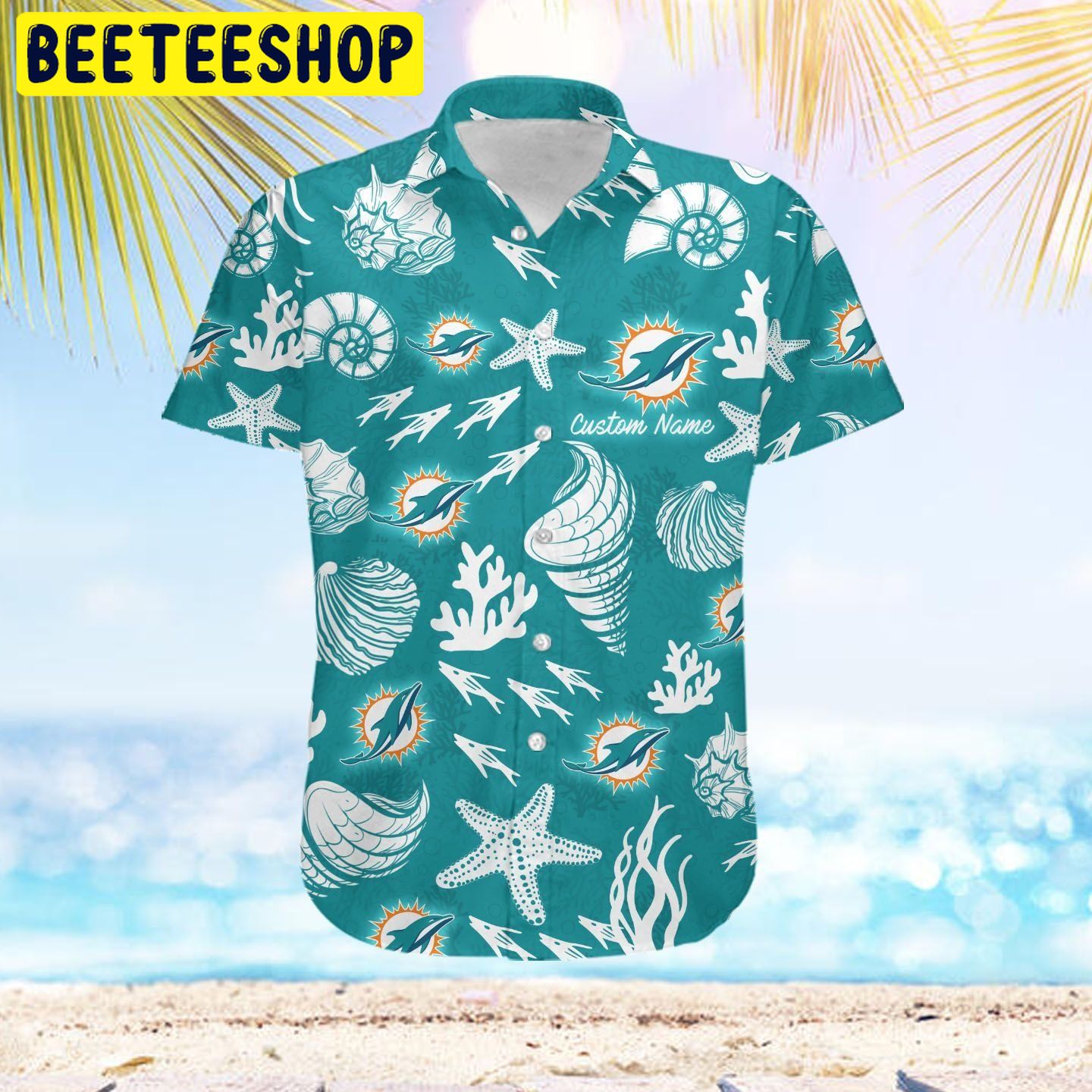 Nfl Miami Dolphins Custom Name Number Aqua Orange Trendy Hawaiian Shirt  Aloha Shirt - Trendy Aloha