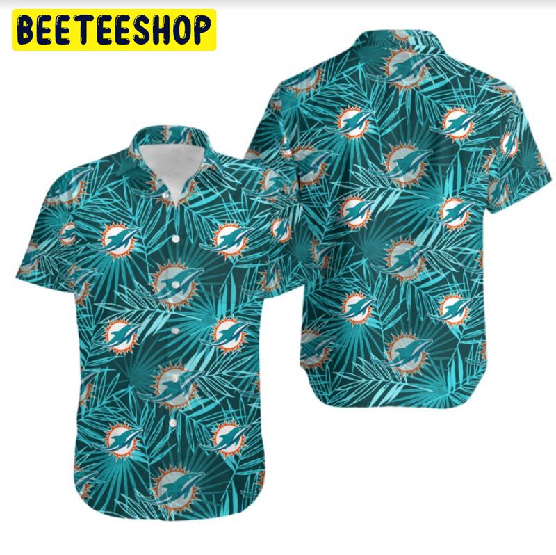 NFL Miami Dolphins Hawaiian ShirtLeaf and Logo Summer Hawaiian Shirt