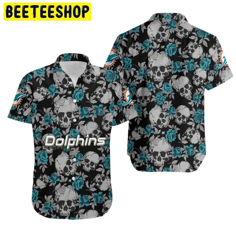 NFL Miami Dolphins Roses And Skull Hawaiian Shirt