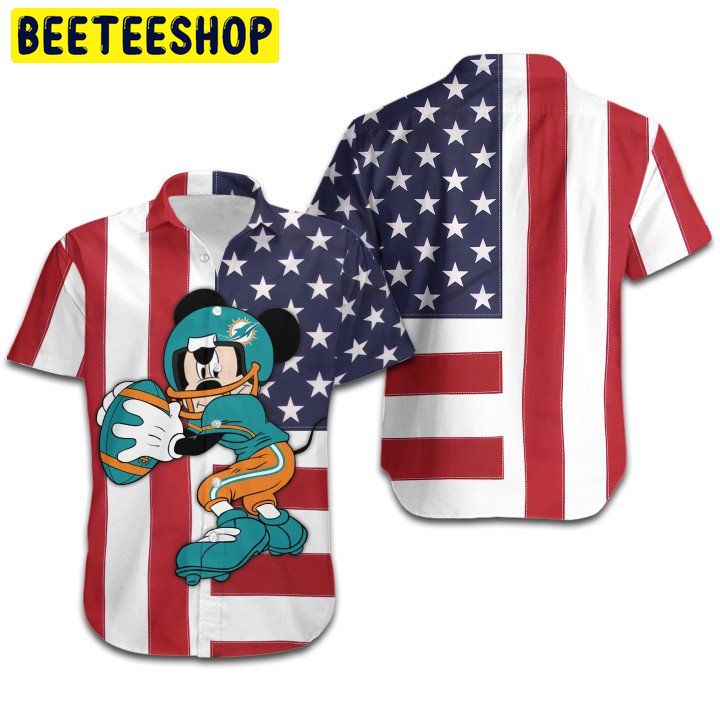 NFL Miami Dolphins Shirt American Flag Disney Mickey 3D All Over Print Hawaiian Shirt