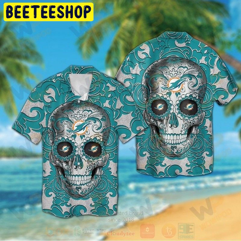 NFL Miami Dolphins Sugar Skull FOr Fans Hawaiian Shirt