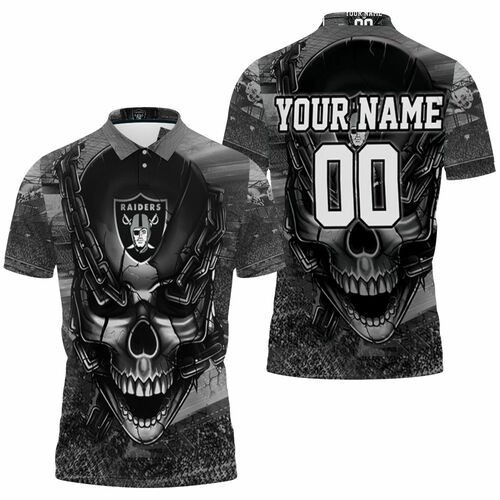 Oakland Raiders Skull Chains Personalized 3D All Over Print Polo Shirt