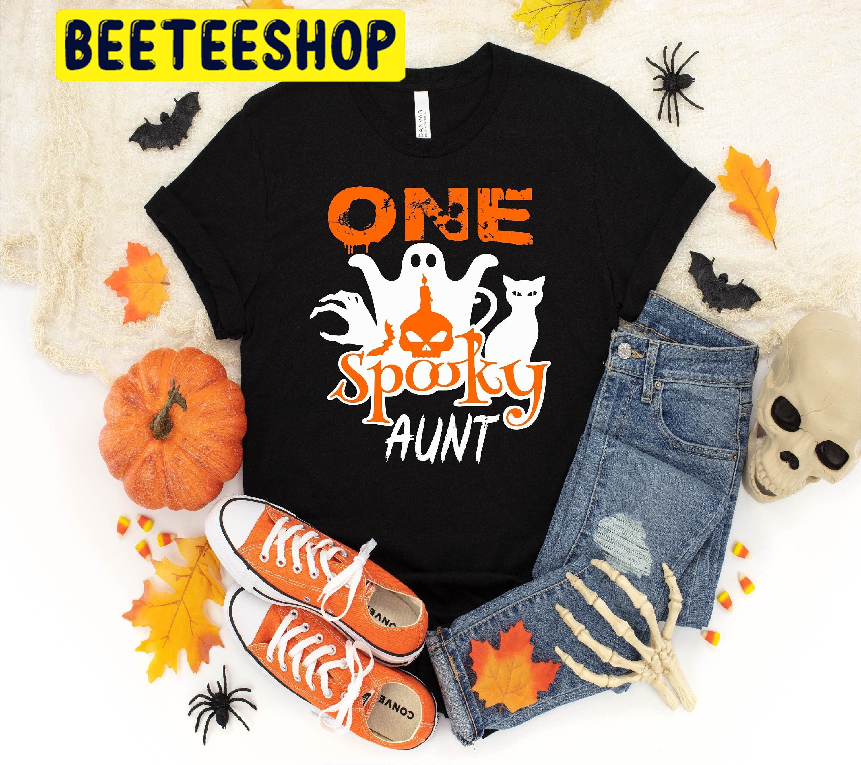 One Spooky Aunt Boo And Cat Halloween Trending Unisex Shirt