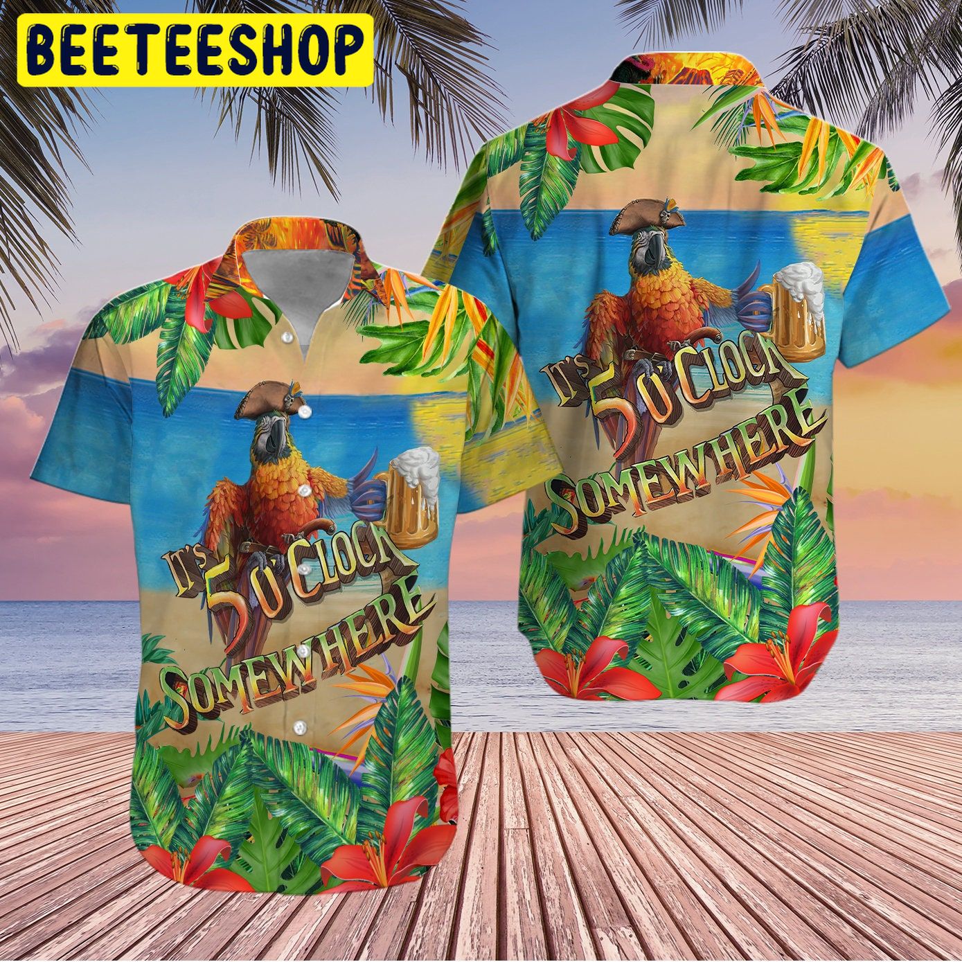 The best selling] parrot and pirate map all over printing hawaiian shirt
