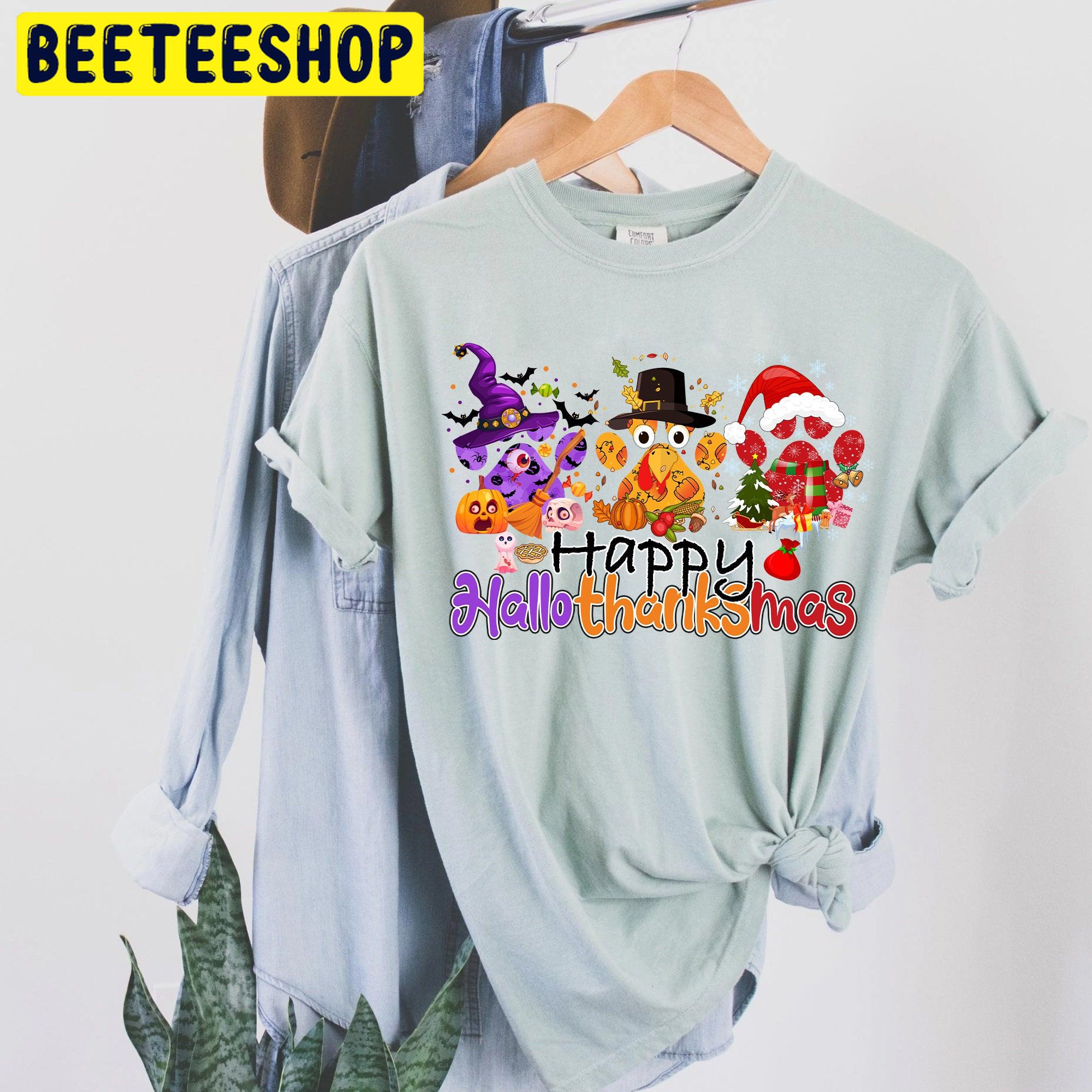 Paw Happy Hallothanksmas Trending Unisex Shirt