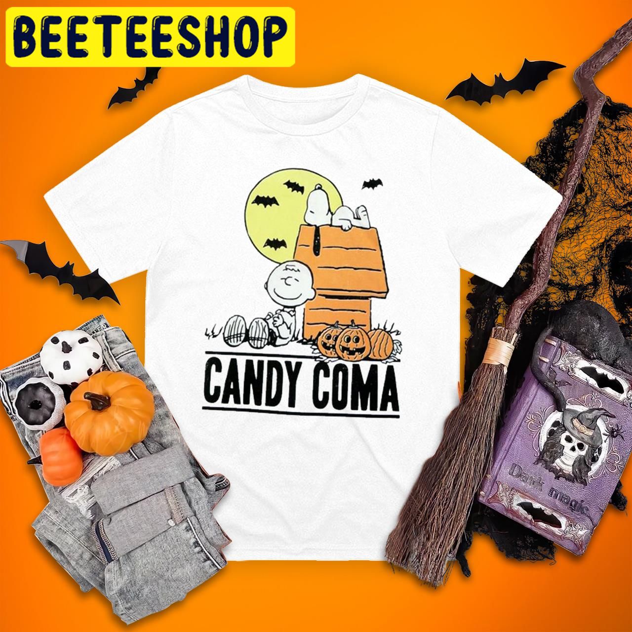 Peanuts Boys White Candy Coma Charlie Brown With Snoopy Halloween Trending Unisex T-Shirt