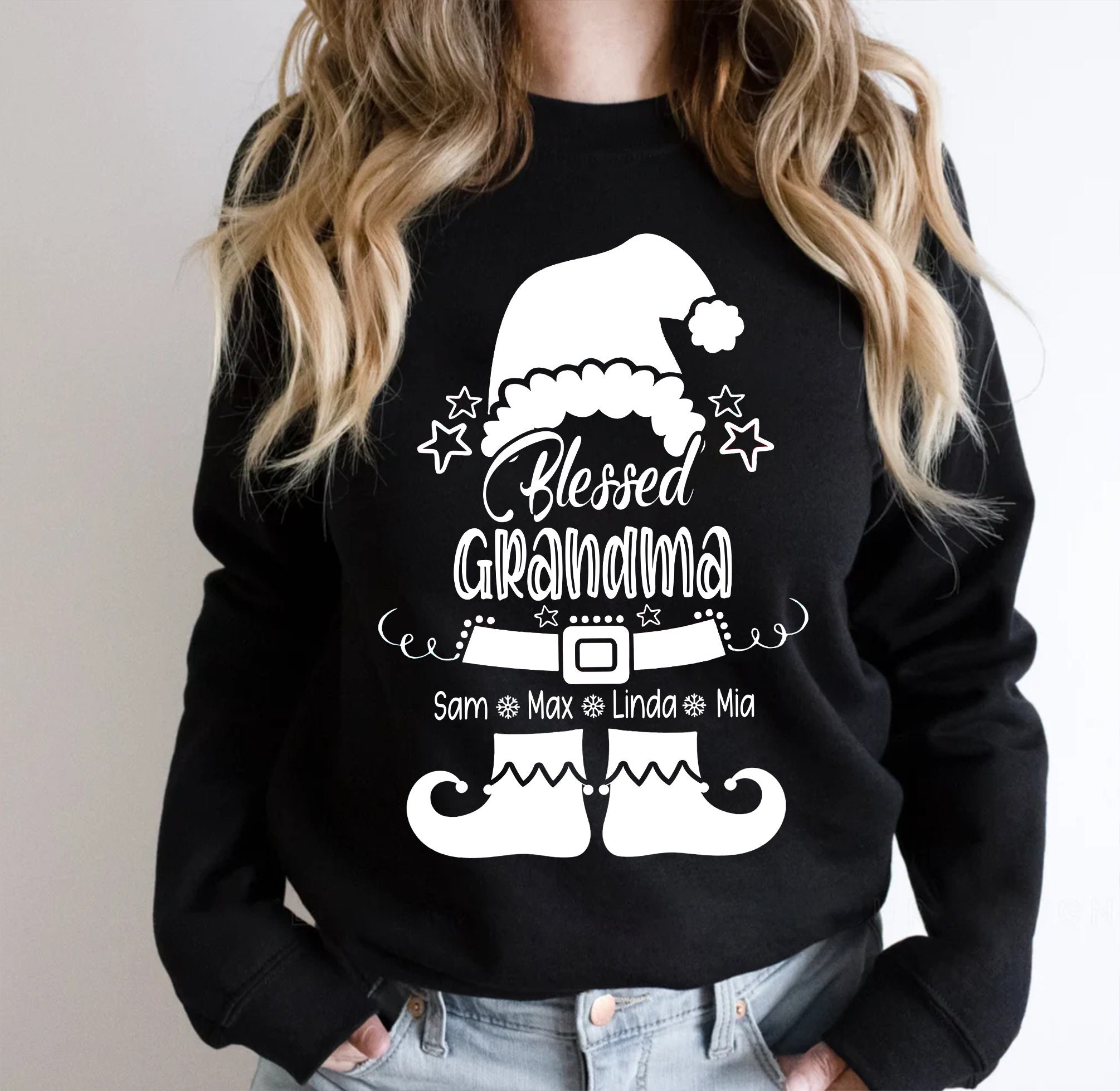 Personalized Blessed Grandma Santa Claus Christmas Sweatshirt