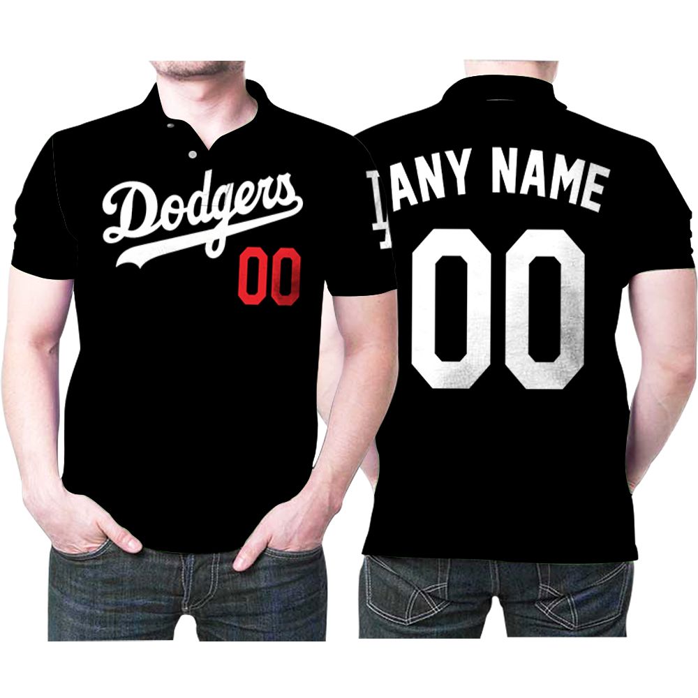 Personalized Los Angeles Dodgers Any Name 00 Mlb 2020 Team Black Jersey Inspired Style 3D All Over Print Polo Shirt