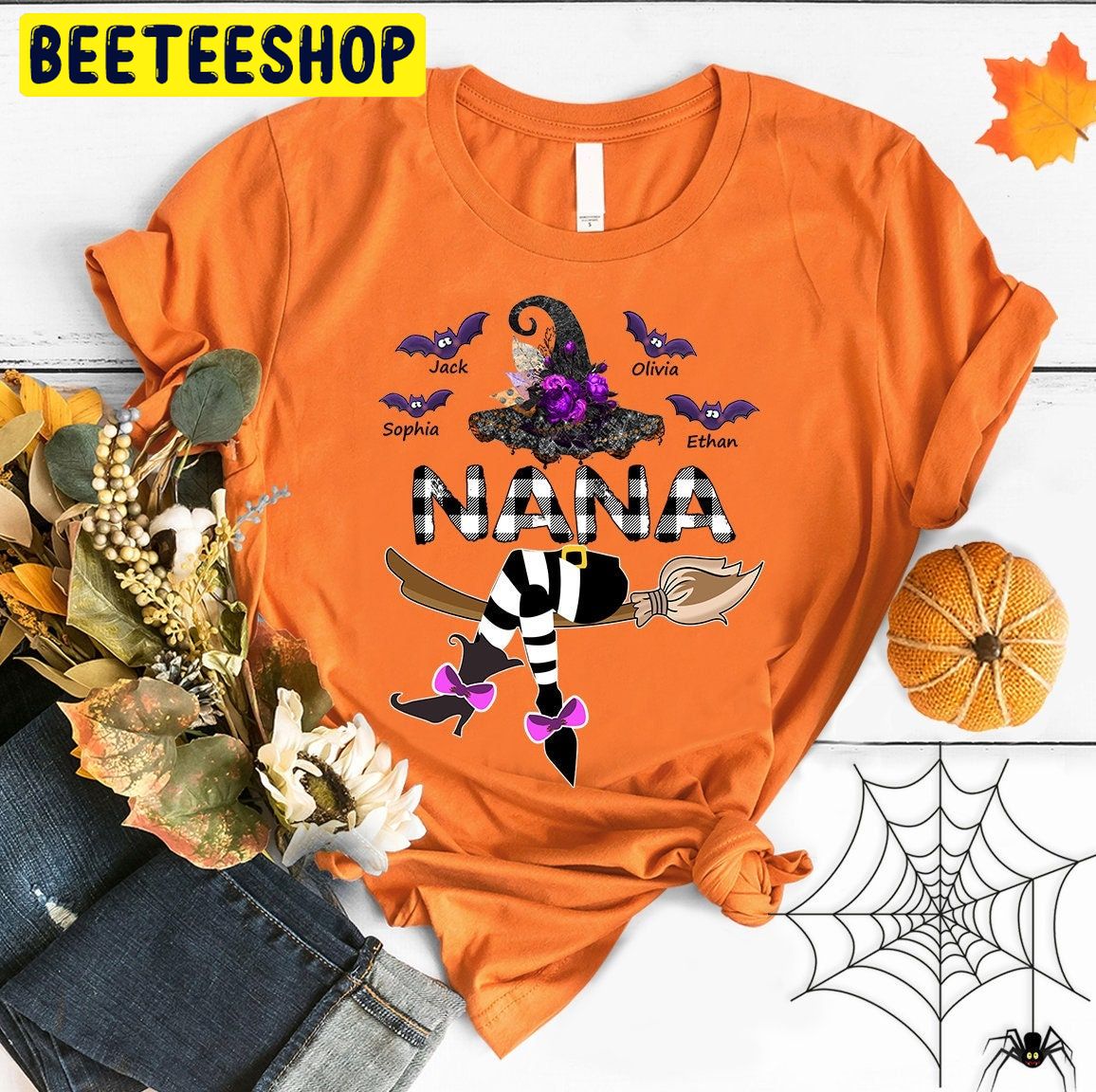 Personalized Nana With Grandkids Witch Halloween Trending Unisex Shirt