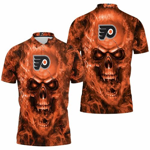 Philadelphia Flyers Nhl Fans Skull 3D All Over Print Polo Shirt