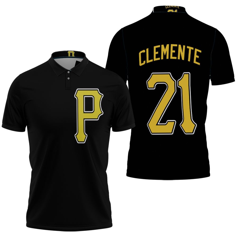 Pittsburgh Pirates Roberto Clemente #21 Mlb Great Player Baseball Team Logo Majestic Custom Black 2019 Polo Shirt