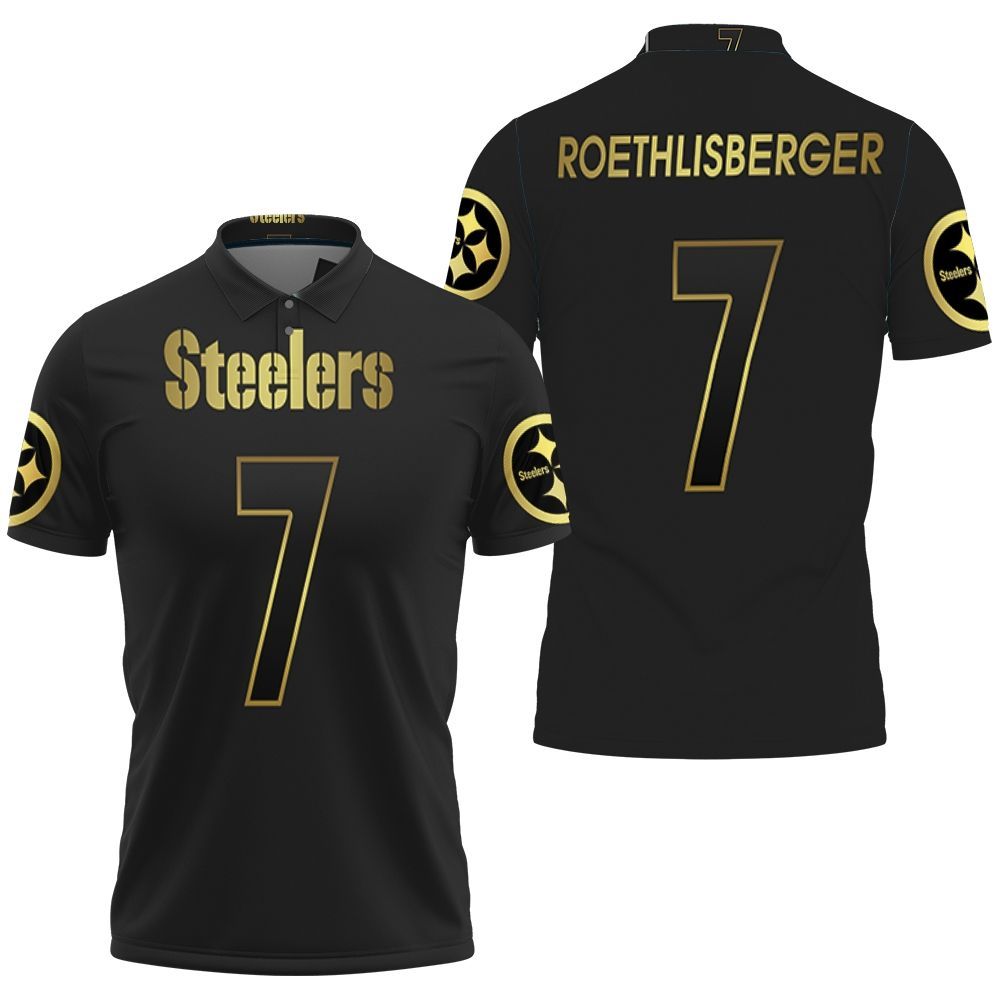 Pittsburgh Steelers 7 Ben Roethlisberger Black Golden Edition Jersey Inspired 3D All Over Print Polo Shirt