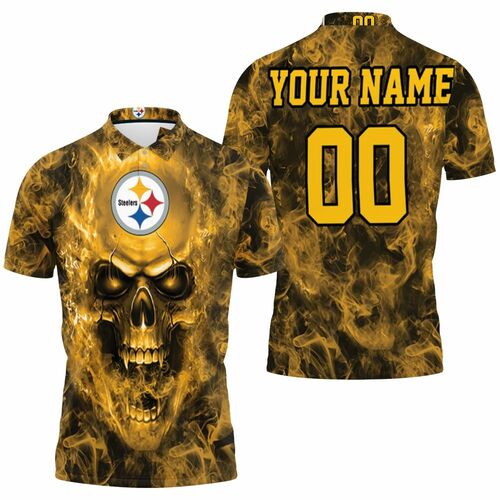 Pittsburgh Steelers Nfl Fans Skull Personalized 3D All Over Print Polo Shirt