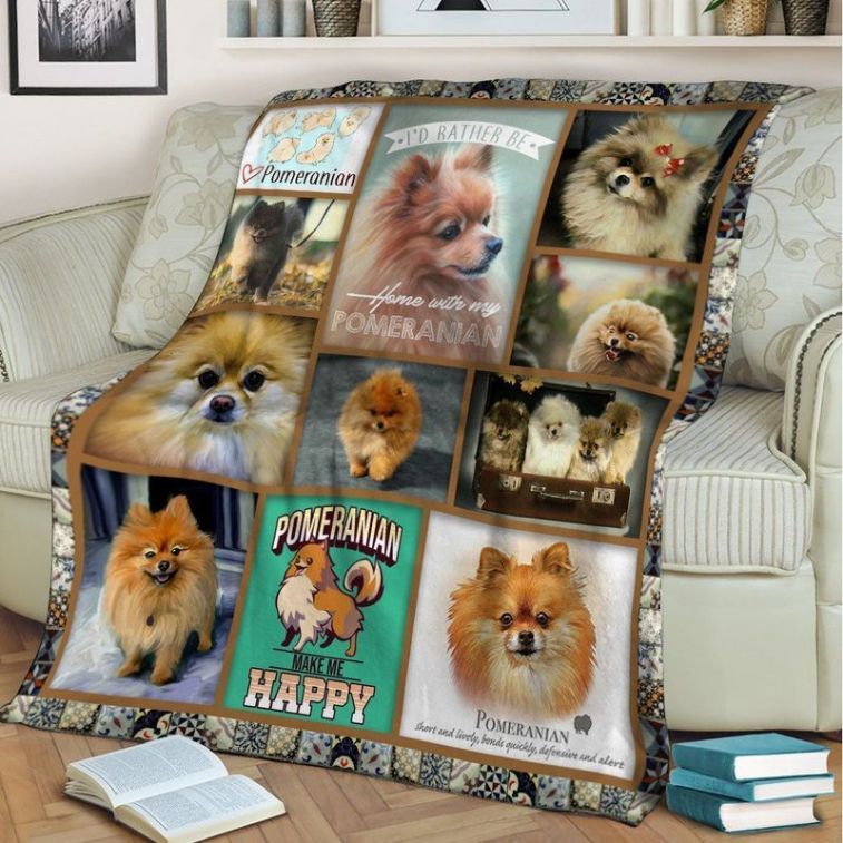 Pomeranian Lovers I’d Rather Be Home With My Pomeranian Pomeranian Make Me Happy Comfy Sofa Throw Blanket