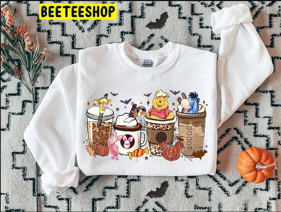 Pooh And Friend Fall Coffee Cup And Pumpkin Halloween Trending Unisex Shirt