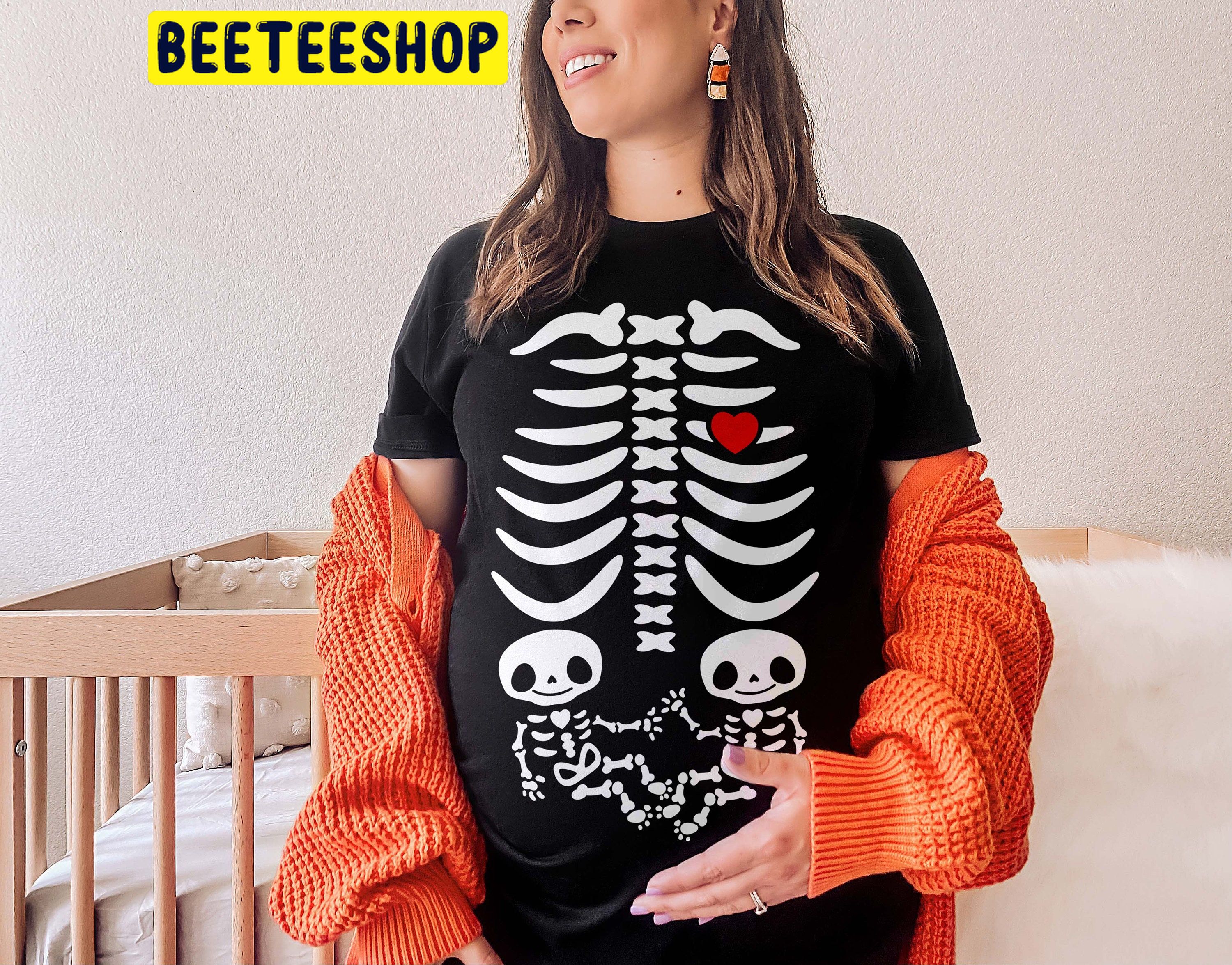 Pregnancy Announcement Twins Halloween Maternity Trending Unisex Shirt