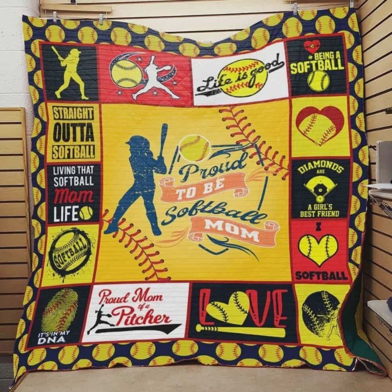 Proud To Be Softball Mom Quilt Blanket Great Customized Blanket Gifts For Birthday Christmas Thanksgiving Mother’s Day