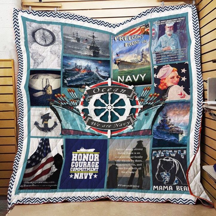 Proud Us Navy Honor Courage Commitment Quilt Blanket Great Customized Blanket Gifts For Birthday Christmas Thanksgiving