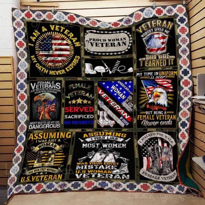 Proud Woman Veteran My Oath Never Expires Quilt Blanket Great Customized Gifts For Birthday Christmas Thanksgiving Us Veteran Lover