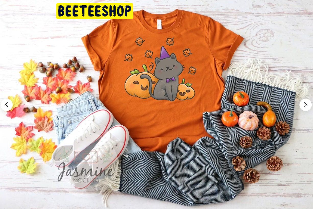 Pumpkin Fall Cat Kawaii Halloween Trending Unisex Shirt