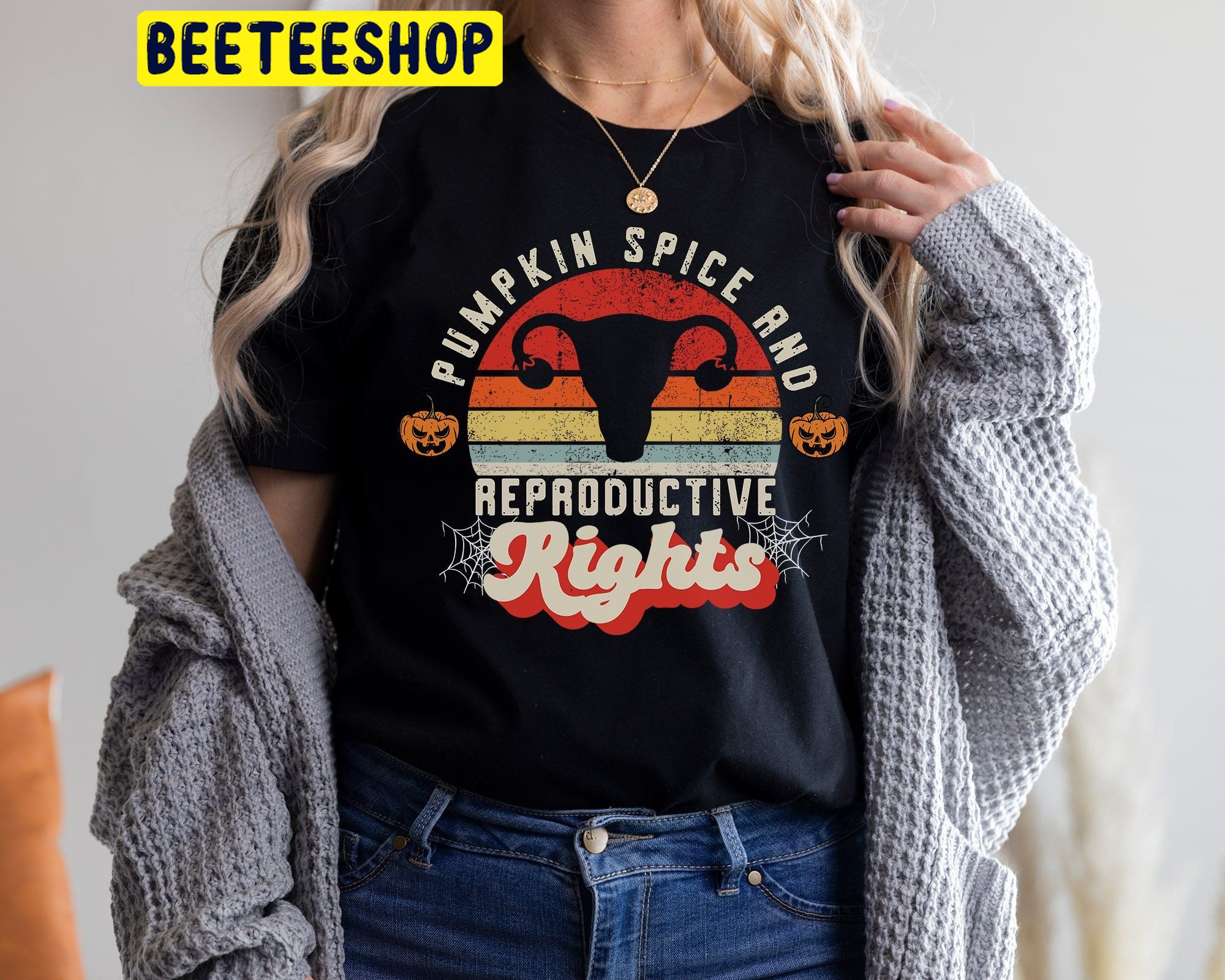 Pumpkin Spice And Reproductive Rights Feminist Pro Choice Retro Halloween Trending Unisex Shirt