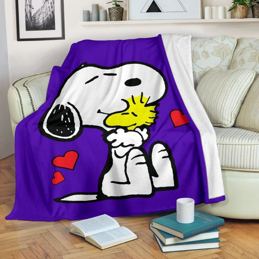 Purple Snoopy And Woodstock Fleece Blanket Throw Blanket