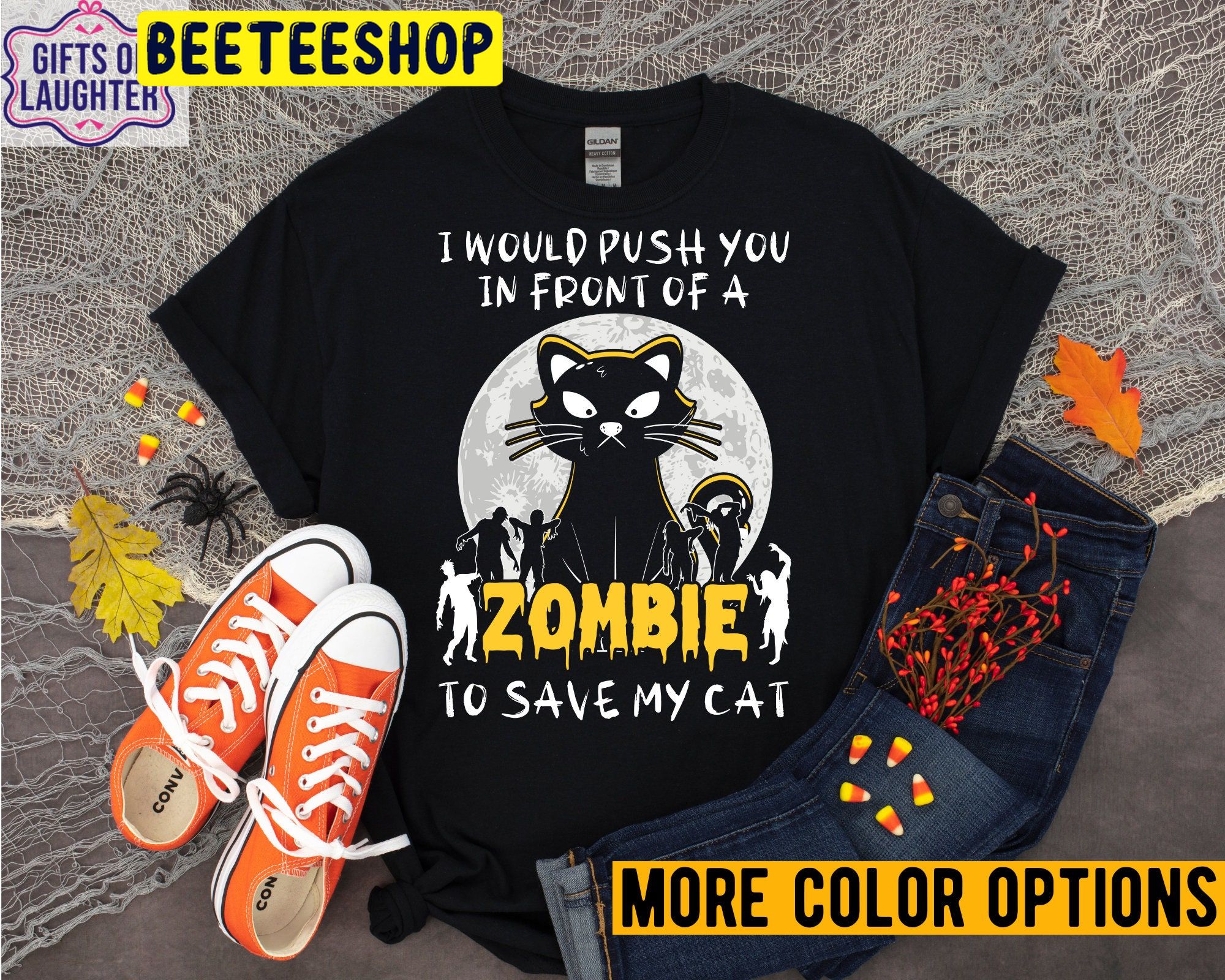 Push You In Front Of A Zombie For My Cat Halloween Trending Unisex Shirt