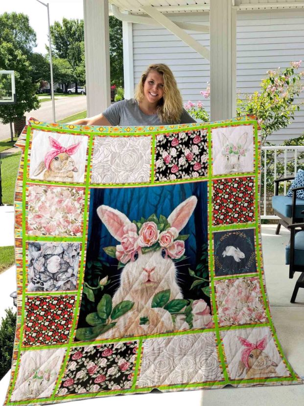 Rabbit With Flowers Pattern Quilt Blanket Great Customized Blanket Gifts For Birthday Christmas Thanksgiving