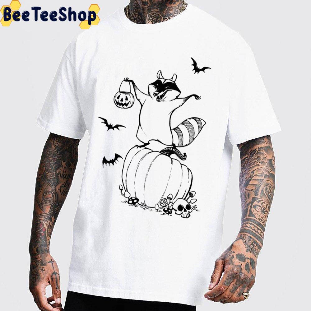 Raccoon And Pumpkin Skull Happy Halloween Trending Unisex T-Shirt