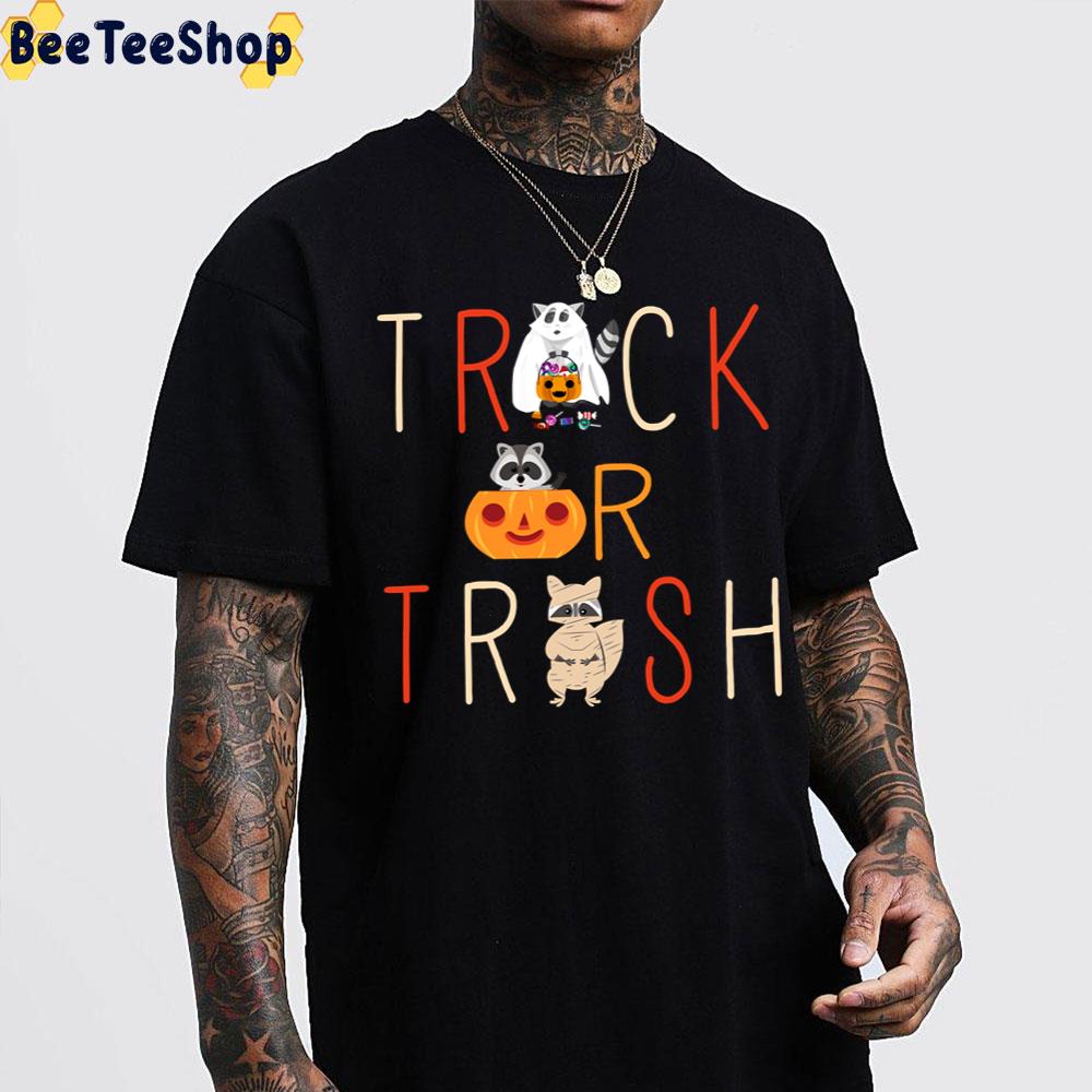 Raccoon In A Pumpkin Trick Or Trash Halloween Trending Unisex T-Shirt