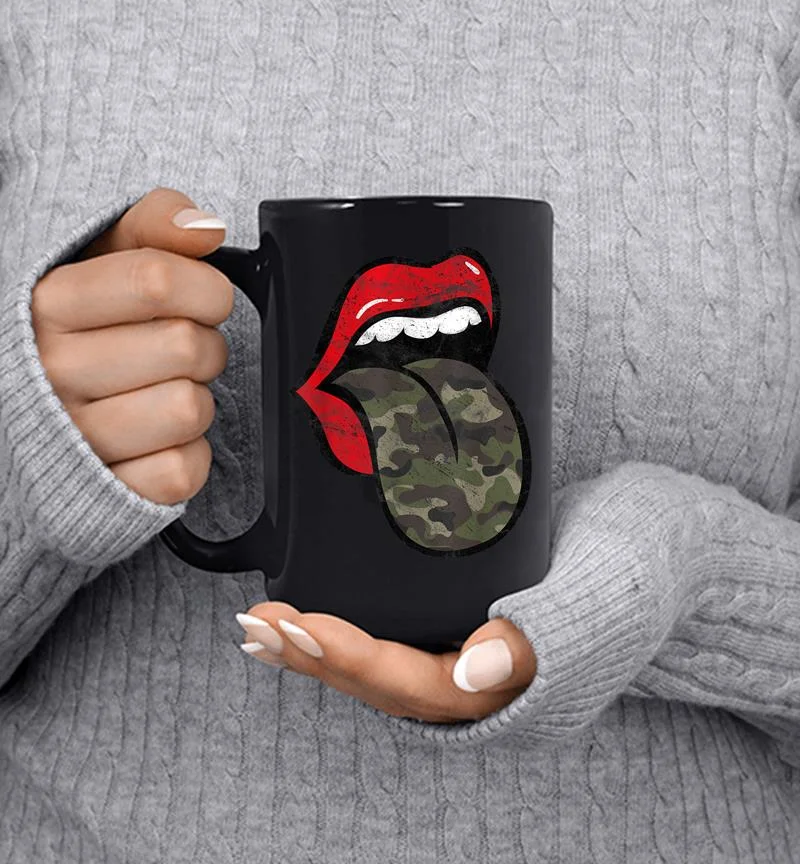 Red Lips Camo Tongue Distressed Trendy Grunge Mug