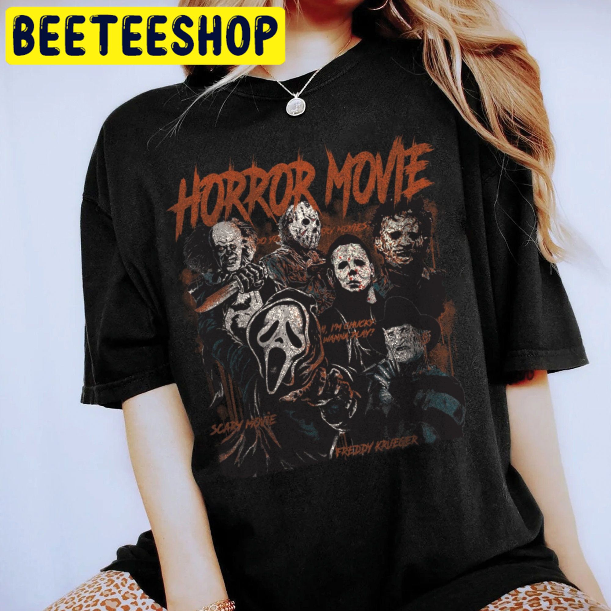 Retro 90s Horror Movies Scream Ghostface, Michael Myers, Freddy Kruger It Jason Halloween Trending Unisex Shirt