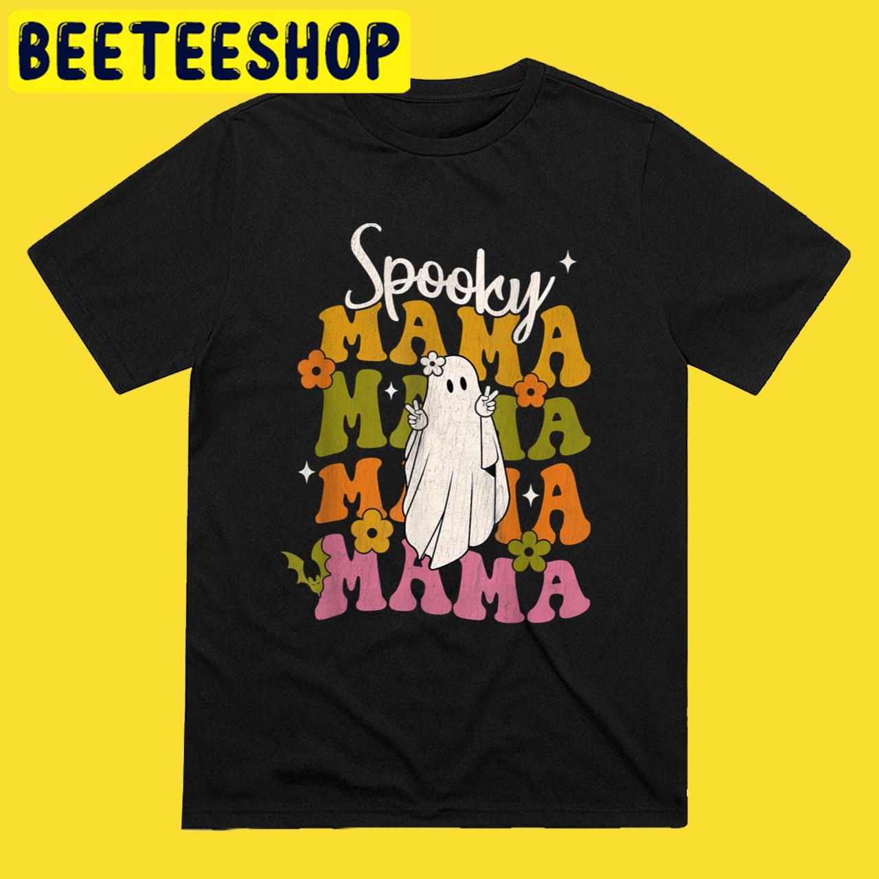 Retro Groovy Spooky Mama Hippie Floral Spooky Ghost Halloween Trending Unisex T-Shirt