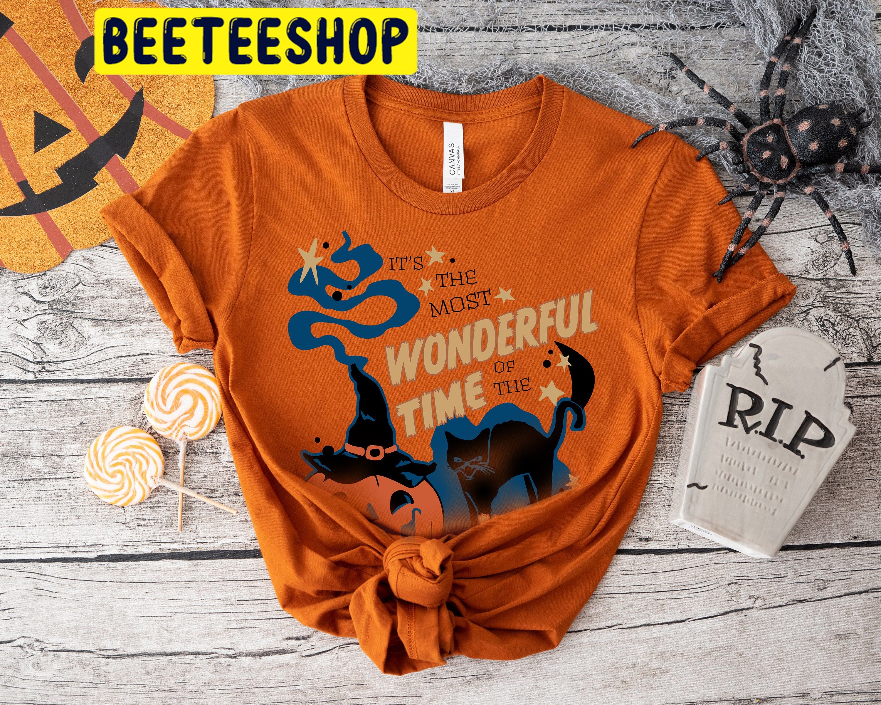 Retro It’s The Most Wonderful Time Of The Year Black Cat Pumpkin Halloween Trending Unisex Shirt