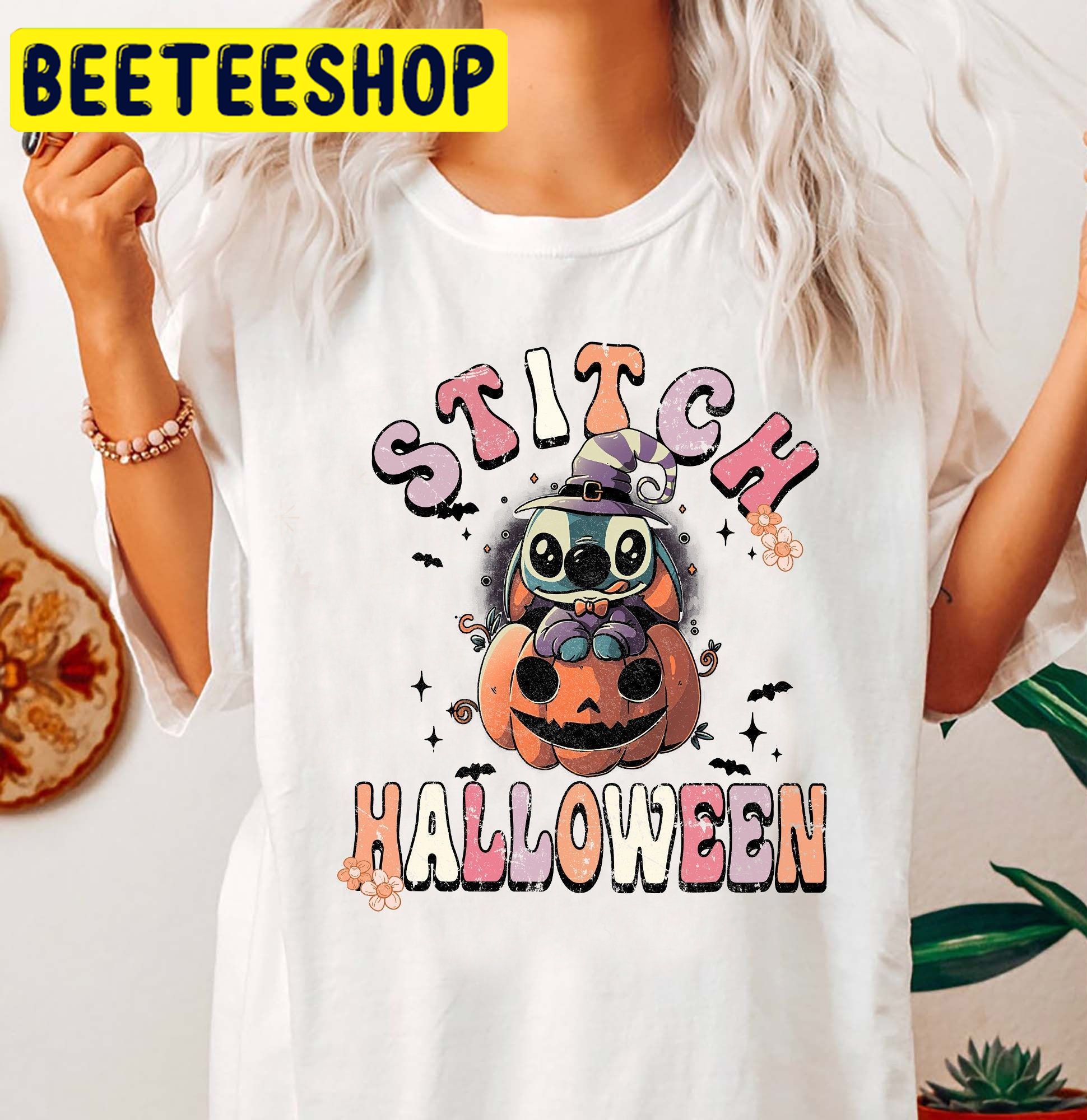 Retro Pumpkin And Stitch HalloweenTrending Unisex Shirt