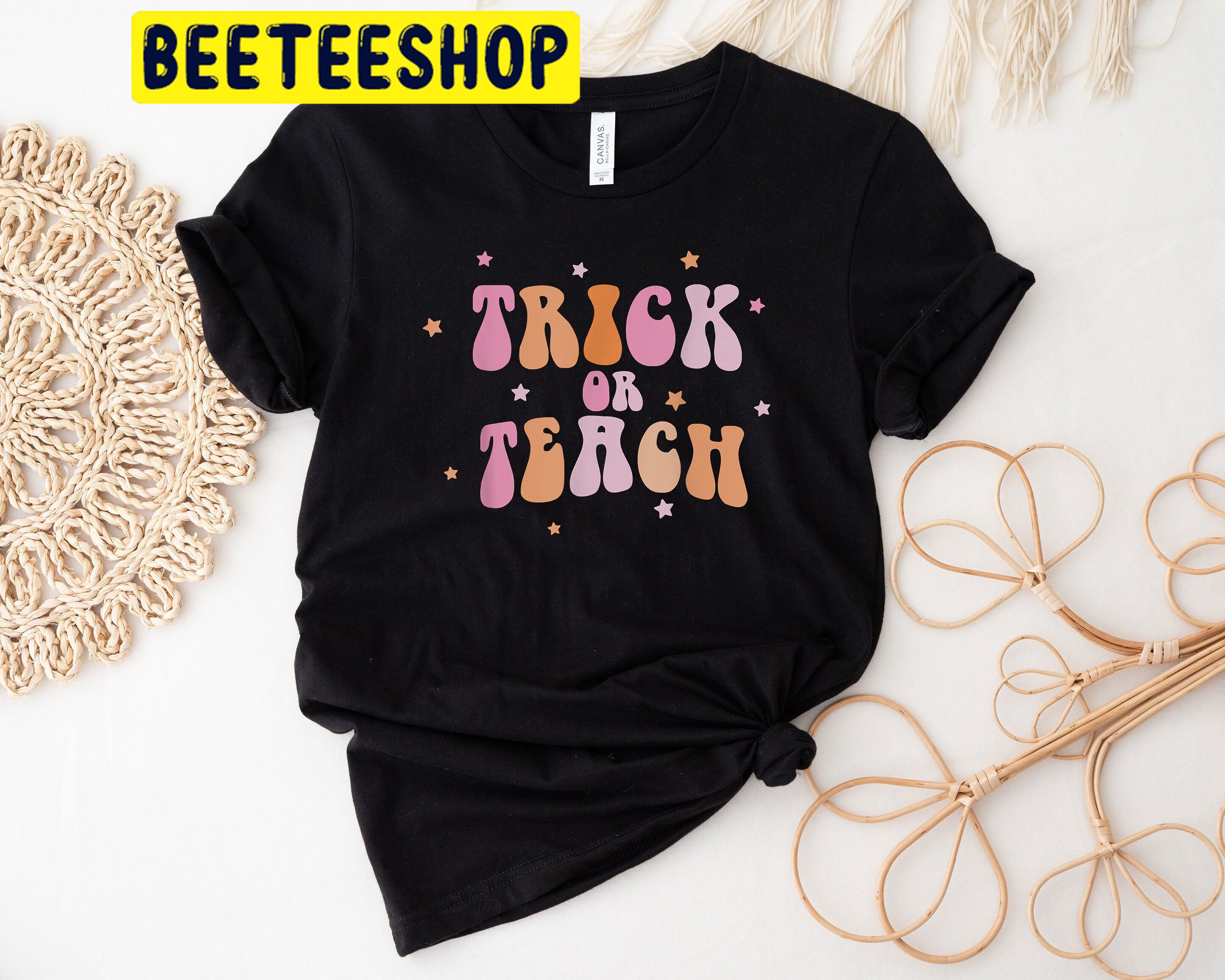 Retro Vintage Groovy Trick Or Teach Halloween Teacher Life Trending Unisex Shirt